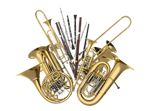 Viento instrumentos musicales en 3D blanco imagen photo