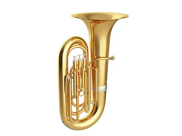 Aged tuba isolated on white background. 3D rendering