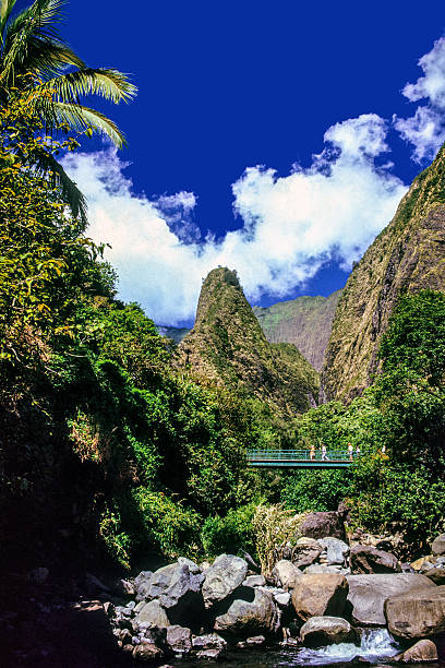 Maui, Hawaii, USA – May 25, 2002: Visitors walking near the Iao Needle in Iao Valley, part of the Iao Valley State Monument in West Maui