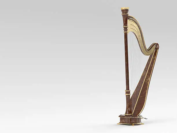 Photo of Harp aged on white 3D rendering