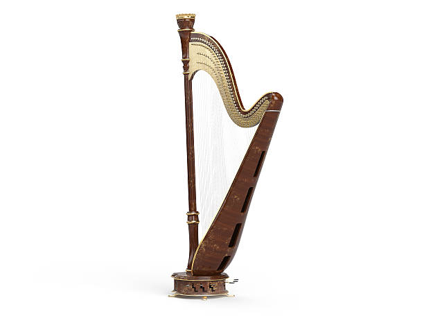 Harp aged isolated on white 3D rendering Harp aged isolated  on white background. 3d render harp stock pictures, royalty-free photos & images