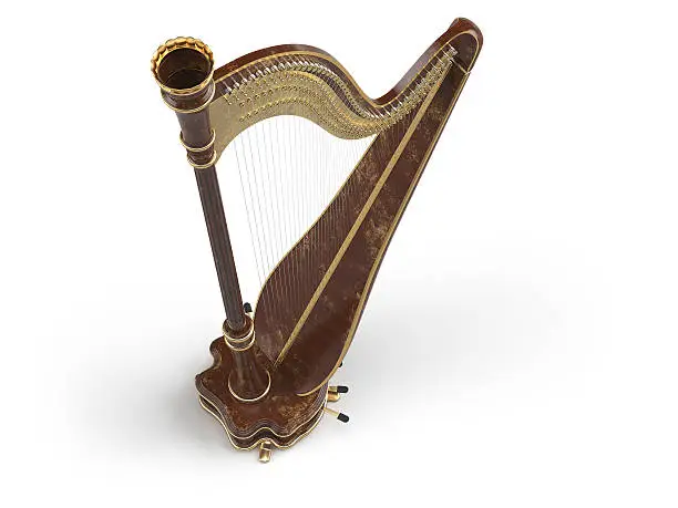 Photo of Harp aged isolated on white 3D rendering