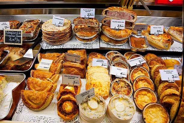 Baked goods at Les Halles Market, Dijon, France stock photo