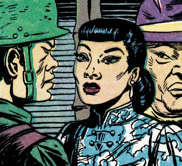 Asian Woman and Soldiers http://csaimages.com/images/istockprofile/csa_vector_dsp.jpg comic book women pop art distraught stock illustrations