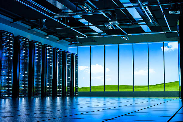 Data center cloud computing Data center in nature.network servers racks with light,3D physically rending high quality.the cloud image of the background,shoot in QinHai,China with myself. cooling rack photos stock pictures, royalty-free photos & images