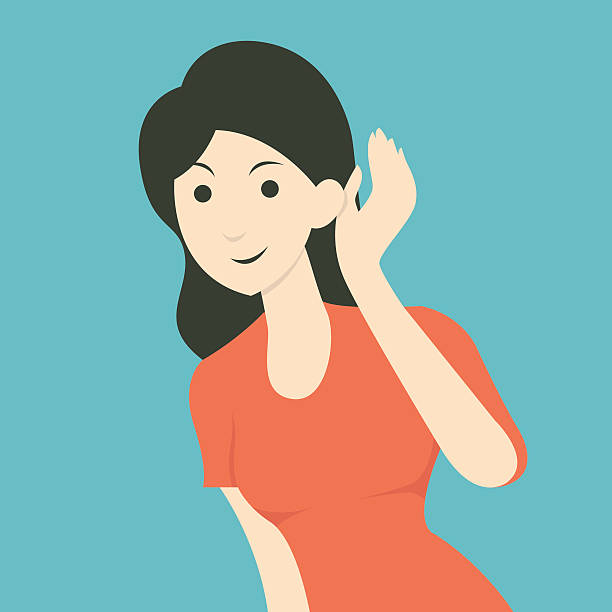 woman listenning - listening human ear communication human hand点のイラスト素材／クリップアート素材／マンガ素材／アイコン素材
