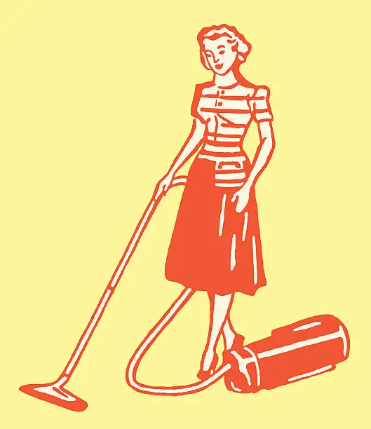 Vector illustration of Woman Vacuuming