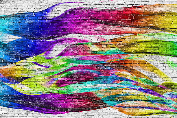 abstract colorful painting over brick wall  mural stock pictures, royalty-free photos & images