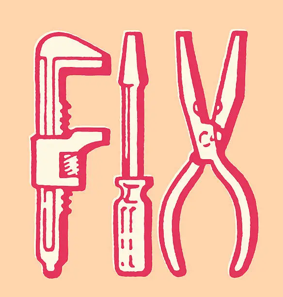 Vector illustration of The Word FIX Made from Tools