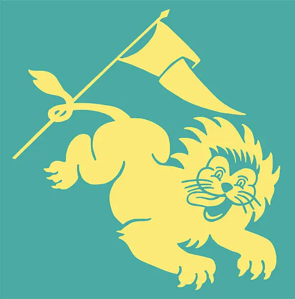 Vector illustration of Flag Attach to Lion's Tail