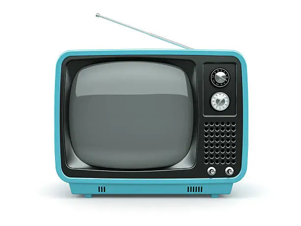 Blue retro TV on white background