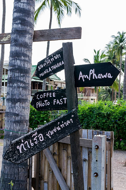 istock wooden sign Tha Kha Floating Market 532242149