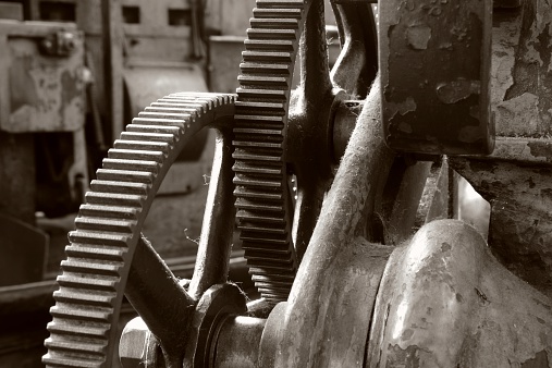 Gears of a historic machine in the  Technik Museum Magdeburg