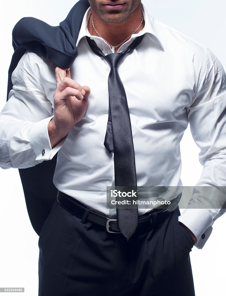 Closeup Of A Man In A Suit With Tie Closeup Of A Man In A Suit With Tie Holding Jacket Men Stock Photo