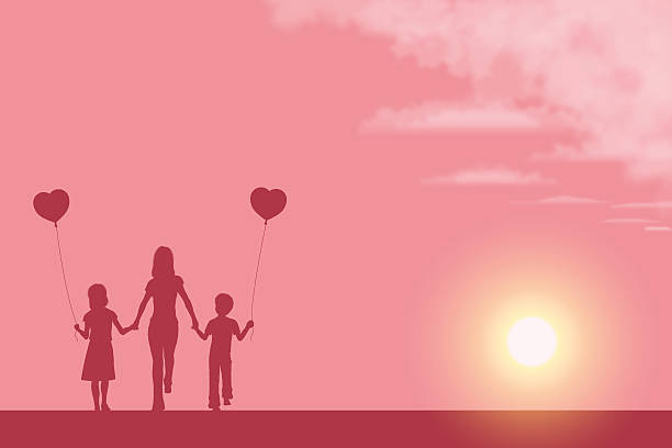 Mother's Day background[Mother and children silhouette] vector art illustration