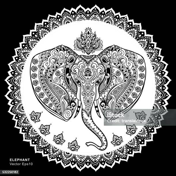 Vintage Indian Elephant With Tribal Ornaments Mandala Greeting Stock Illustration - Download Image Now