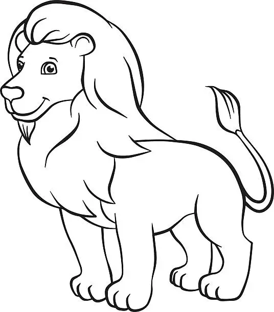 Vector illustration of Cute lion stands and smiles.