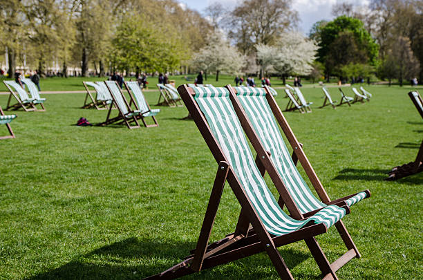 istock Line up of summer chairs in Hyde Park 532254590