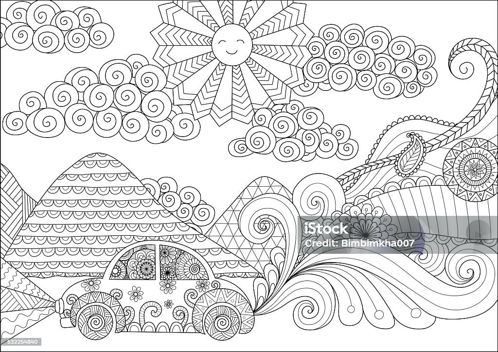 Clean lines doodle design of a car Clean lines doodle design of a car driving around for coloring book for adult Car stock vector