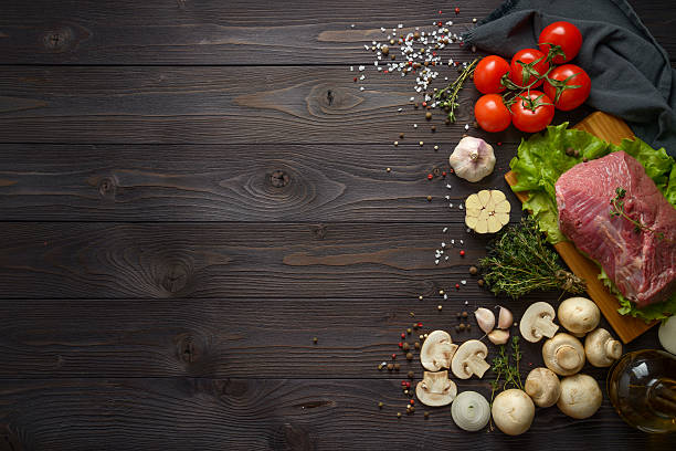 istock raw meat with ingredients on a wooden background 532255974
