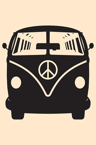 Vector pop art illustration. Minivan Hippie Silhouette