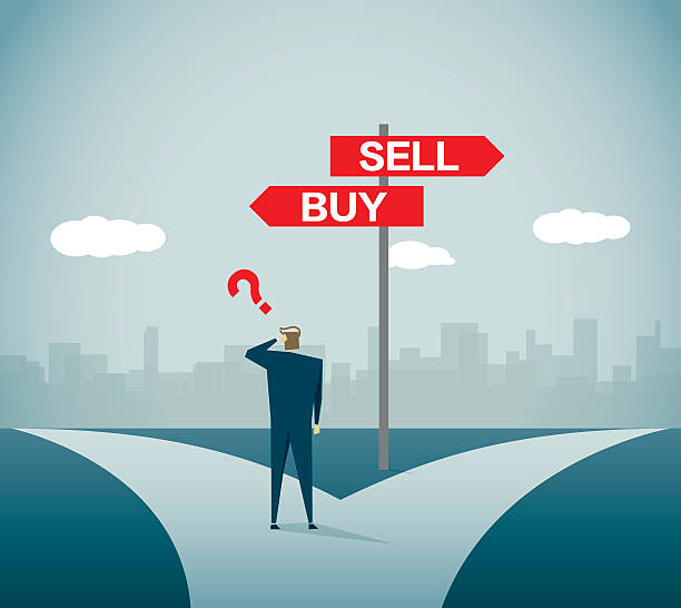 illustrazioni stock, clip art, cartoni animati e icone di tendenza di azioni di mercato - selling buy trading buying