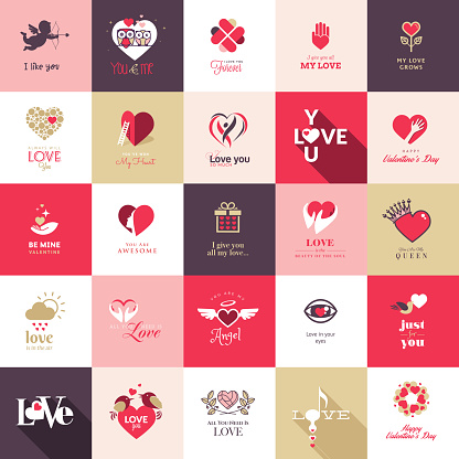 Set of icons for Valentines day, Mothers day, wedding, love and romantic events    