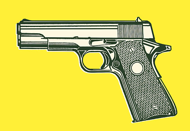 ilustraciones, imágenes clip art, dibujos animados e iconos de stock de pistola arma de mano - arma de mano