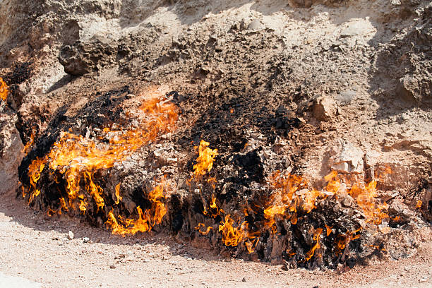 Yanar Dag - burning mountain. Azerbaijan. part stock photo