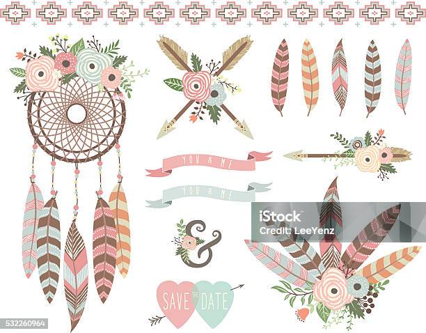 Floral Tribal Elements Stock Illustration - Download Image Now - Dreamcatcher, Indigenous North American Culture, American Bison