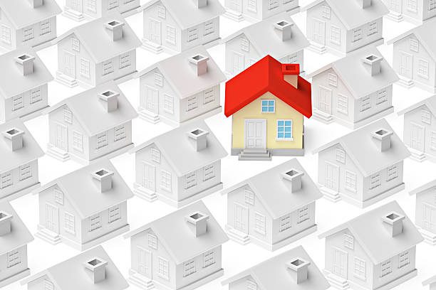 istock Funny unique house standing out from gray houses crowd 532262604