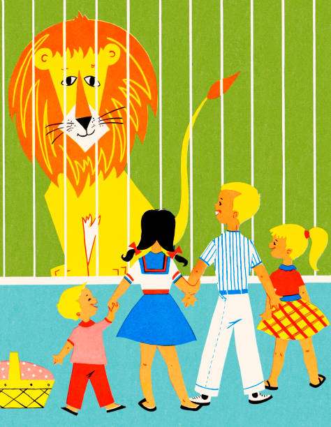 ilustraciones, imágenes clip art, dibujos animados e iconos de stock de en el zoológico de los niños - green background color image people animal