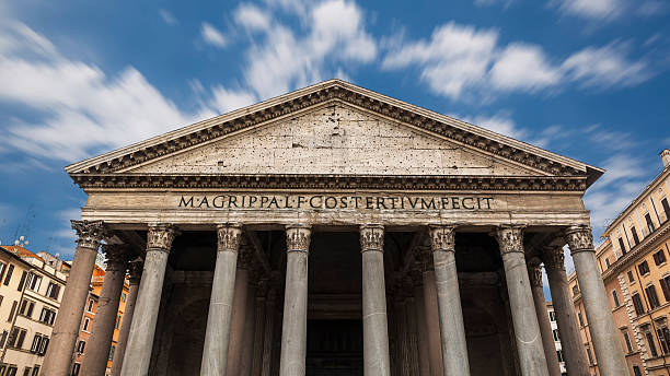 Pantheon under a sky of clouds moving stock photo