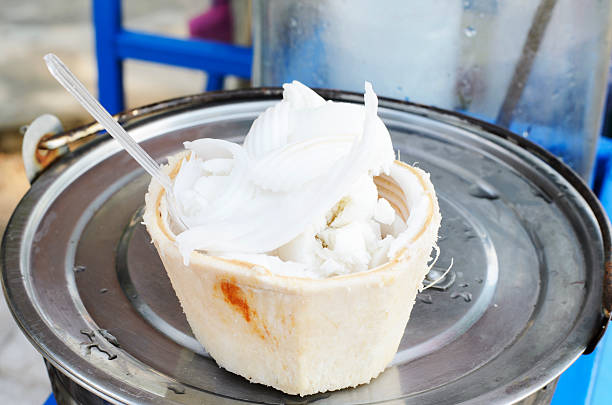 Coconut milk ice cream with close up background stock photo