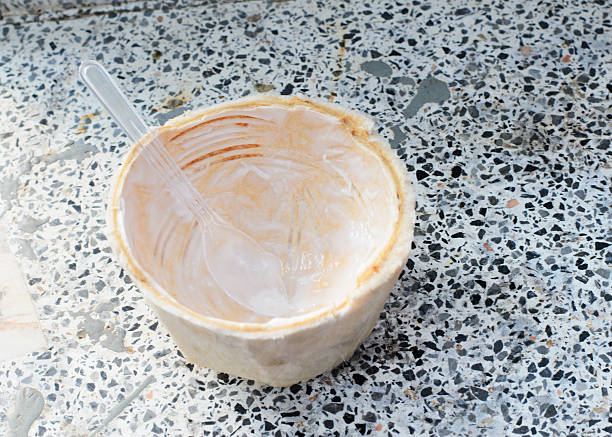 Empty coconut shell for Coconut ice cream stock photo