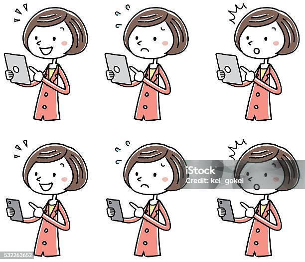 Illustration Material Women Smartphone Tablet Operation Variations Of The Business Stock Illustration - Download Image Now