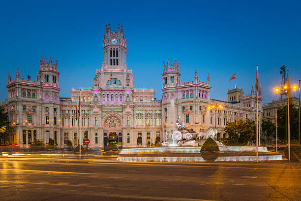 istock Madrid Plaza de Cibeles iconic central post office illuminated Spain 532263766
