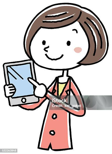 Illustration Material Women Tablet Business Suit Stock Illustration - Download Image Now - Adult, Business, Business Finance and Industry