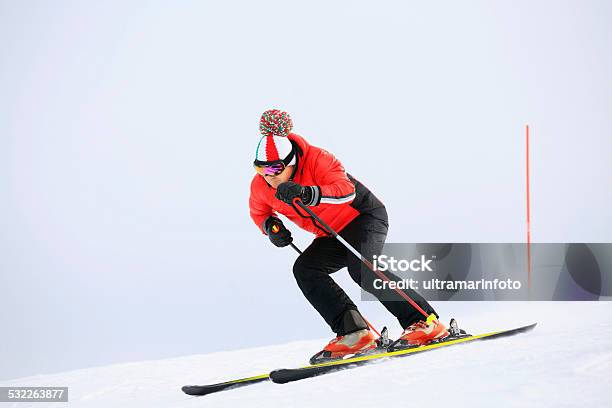 Giant Slalom Race Snow Skier Skiing Stock Photo - Download Image Now - Ski, Skiing, Sports Race