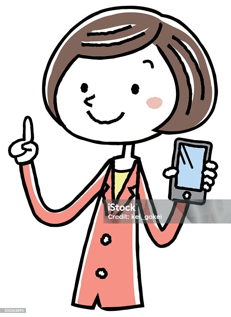 Illustration material: business suit female smartphone Adult stock vector