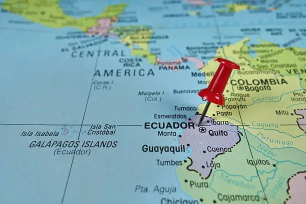 Pushpin marking on Ecuador map