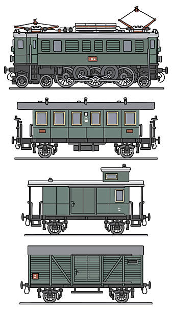 illustrations, cliparts, dessins animés et icônes de vieux vert train électrique - electric car