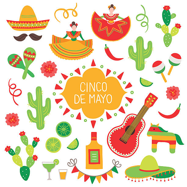 컬렉션 (cinco 드 mayo) 디자인 요소 - shot glass mexican culture lime alcohol stock illustrations