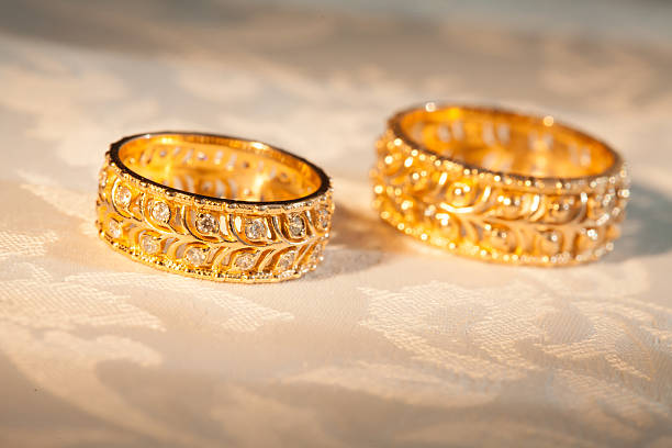 istock Wedding rings on a yellow background 532270842
