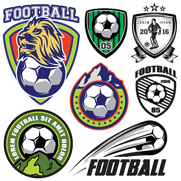 set template sports logos and design elements on theme football set vector template sports logos and design elements on a theme football riot shield illustrations stock illustrations