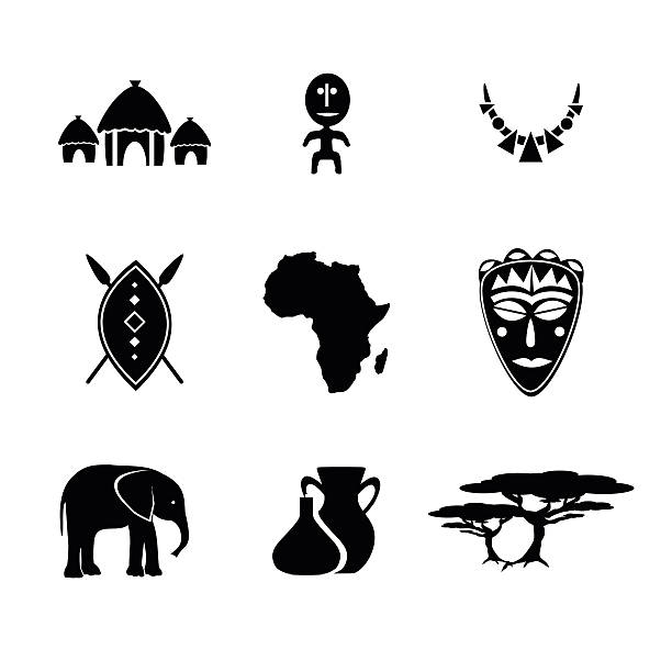afrikanische symbol-set vektor-illustration - elephant water vector animals in the wild stock-grafiken, -clipart, -cartoons und -symbole