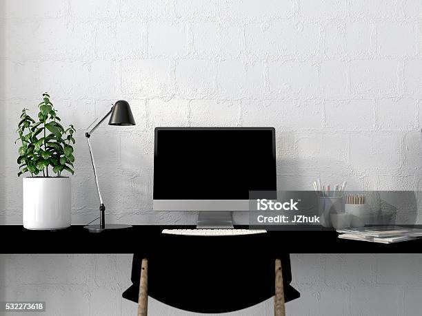 Working Area In The Interior Stock Photo - Download Image Now - Desk, Office, Domestic Life