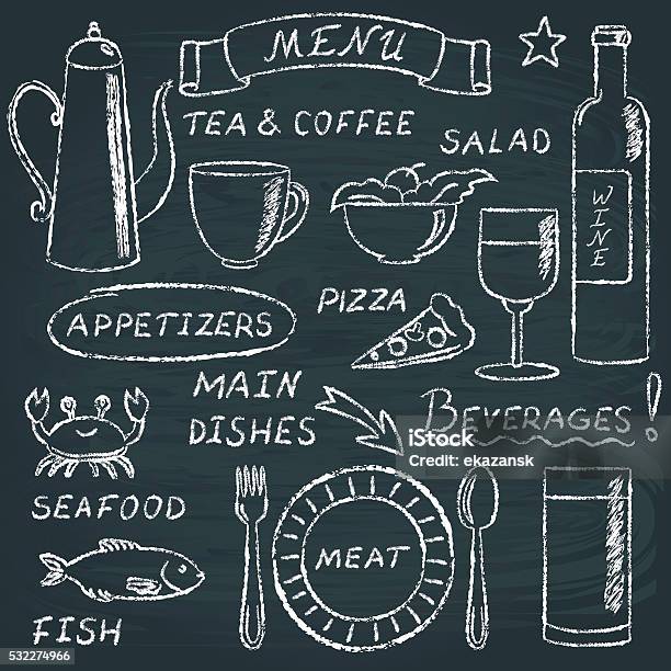 Chalkboard Menu Elements Set 2 Stock Illustration - Download Image Now - Chalkboard - Visual Aid, Chalk Drawing, Doodle