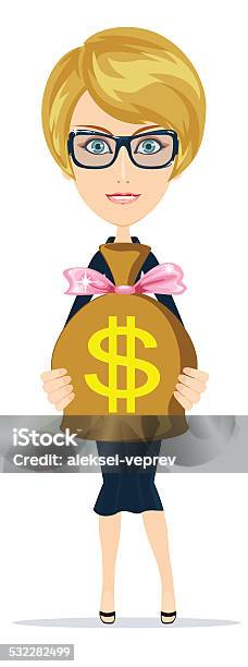 Successful Businesswoman With A Bag Of Dollar Gold Cash Vector Stock Illustration - Download Image Now