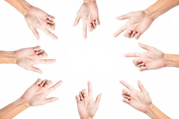 istock Hand pointing direction the center point on white background 532284733